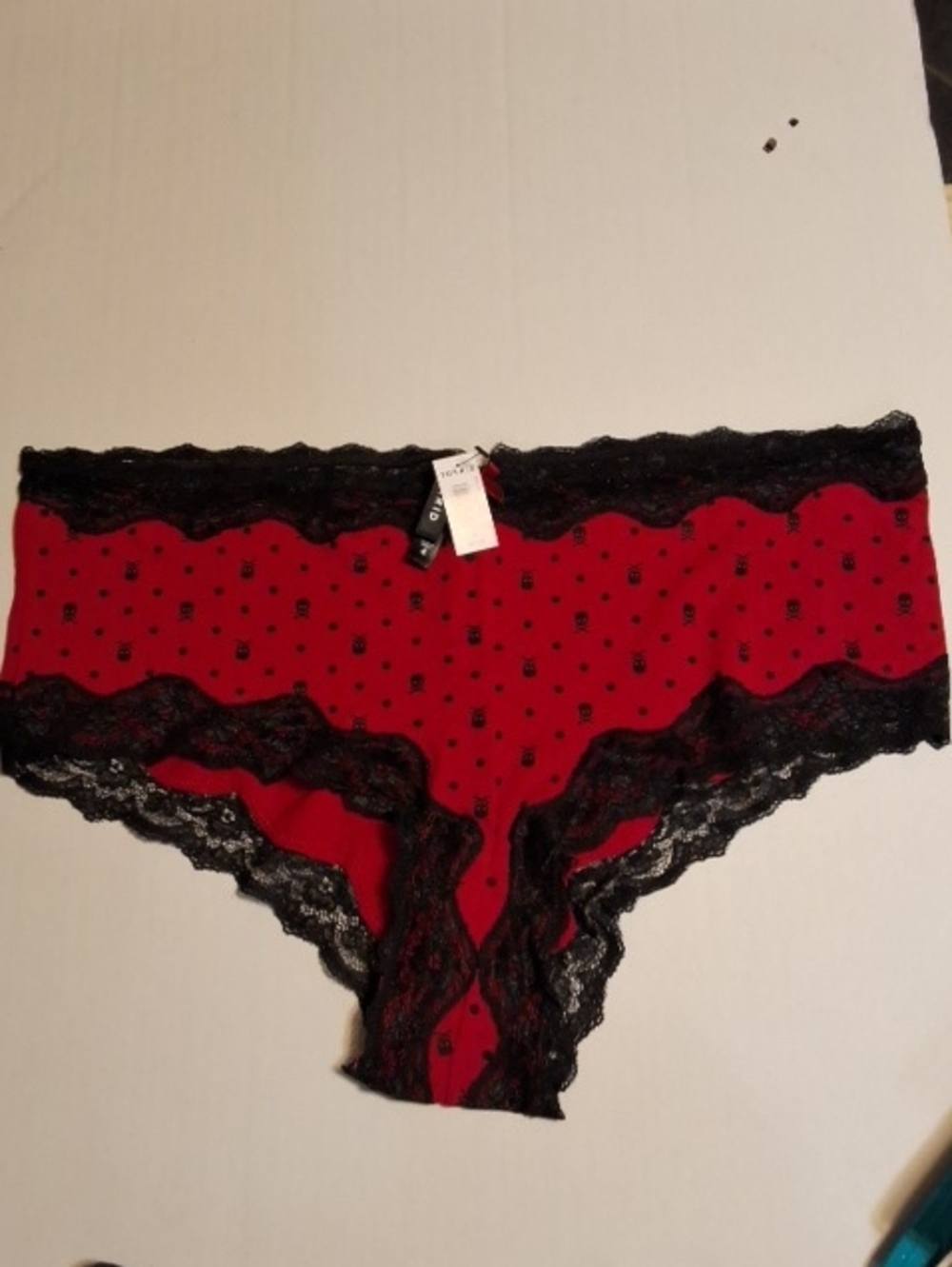 torrid Red Hipster Panty with Black Lace & Dot Print